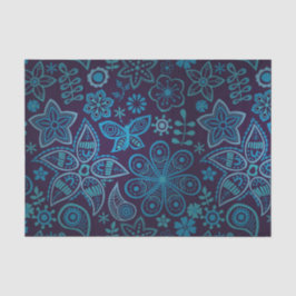 Papel De Seda Teste padrão floral bonito do azul e do marinho