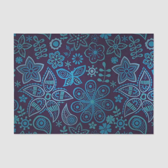 Papel De Seda Teste padrão floral bonito do azul e do marinho (Frente )