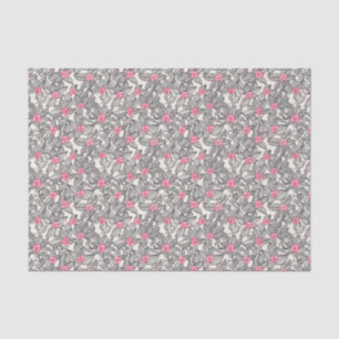 Papel De Seda Teste padrão floral com pássaros dos desenhos
