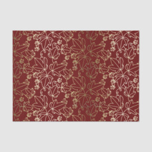 Papel De Seda Teste padrão floral da folha vermelha e Dourado d