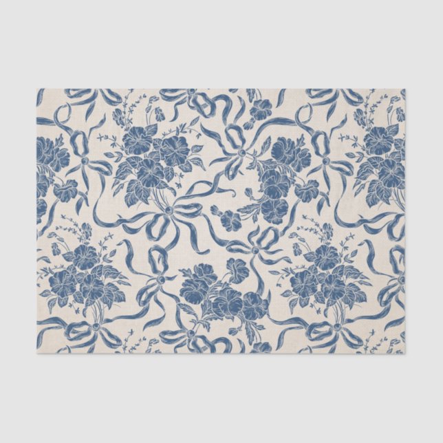 Papel De Seda Teste padrão floral dos azuis marinhos modernos (Frente )