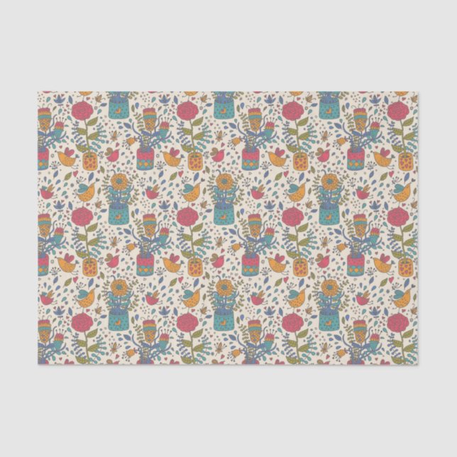 Papel De Seda Teste padrão floral dos desenhos animados com (Frente )