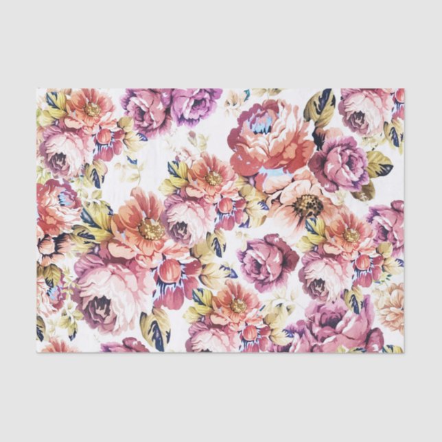 Papel De Seda Teste padrão floral dos rosas elegantes corais (Frente )