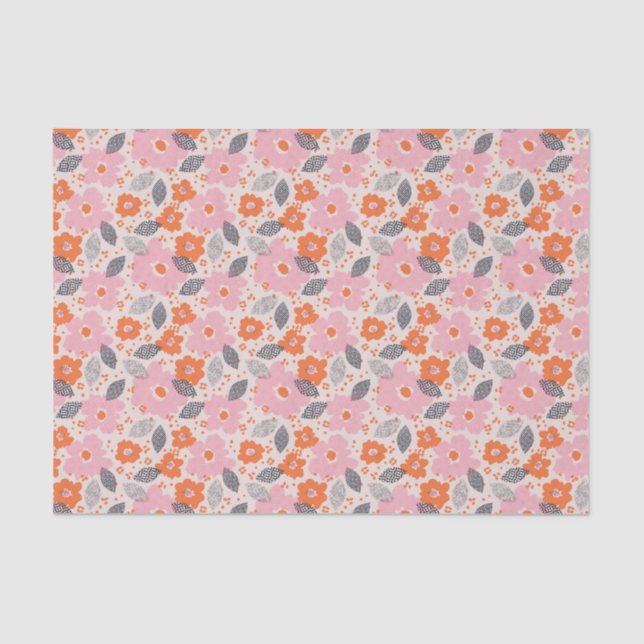 Papel De Seda Teste padrão floral retro bonito (Frente )