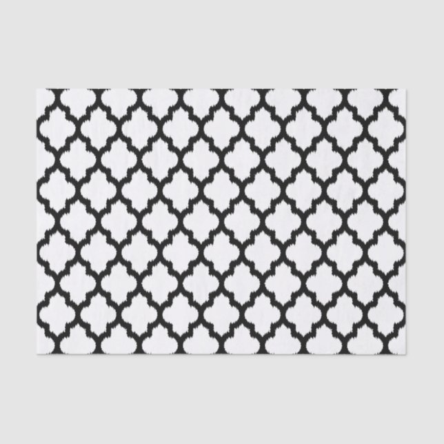 Papel De Seda Teste padrão geométrico preto & branco de Ikat (Frente )