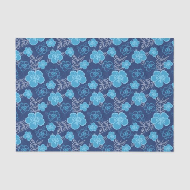 Papel De Seda Teste padrão havaiano azul do hibiscus (Frente )