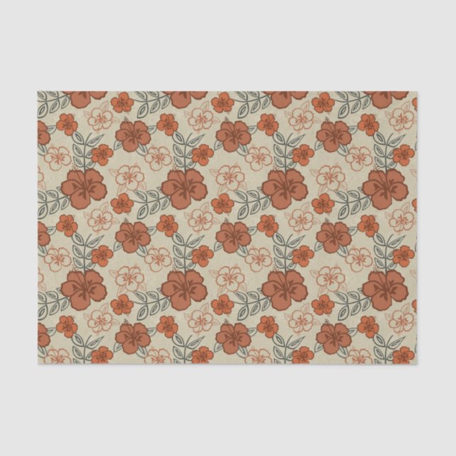 Papel De Seda Teste padrão havaiano do hibiscus de Brown (Frente )