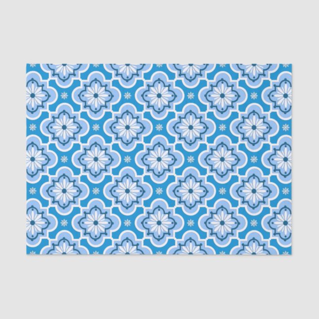 Papel De Seda Teste padrão marroquino do azulejo - azul e branco (Frente )