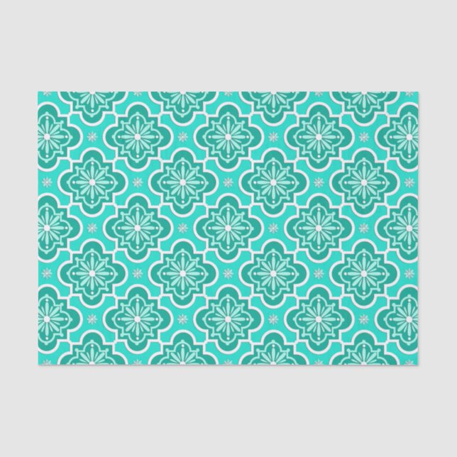Papel De Seda Teste padrão marroquino do azulejo - turquesa e (Frente )