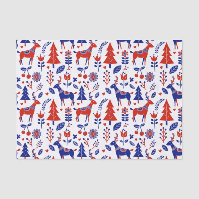 Papel De Seda teste padrão popular escandinavo vermelho e azul (Frente )