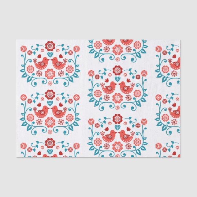 Papel De Seda teste padrão popular escandinavo vermelho e azul (Frente )