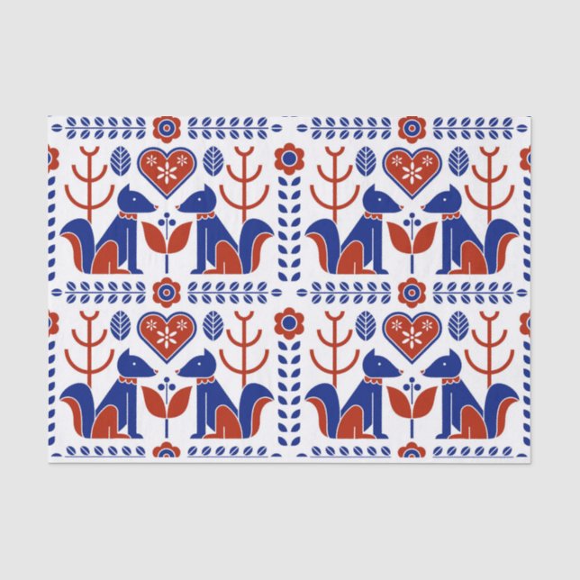 Papel De Seda teste padrão popular escandinavo vermelho e azul (Frente )