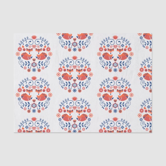 Papel De Seda teste padrão popular escandinavo vermelho e azul (Frente )