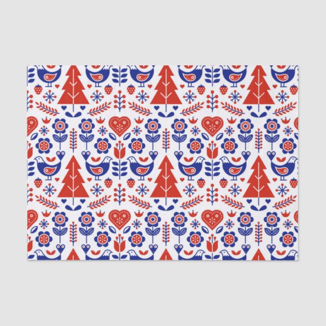Papel De Seda teste padrão popular escandinavo vermelho e azul (Frente )