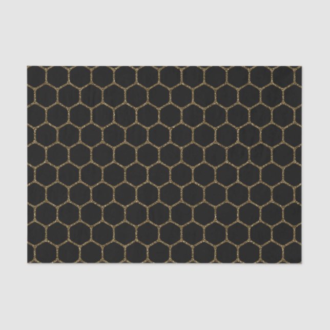 Papel De Seda Teste padrão preto do hexágono no quadro Dourado (Frente )