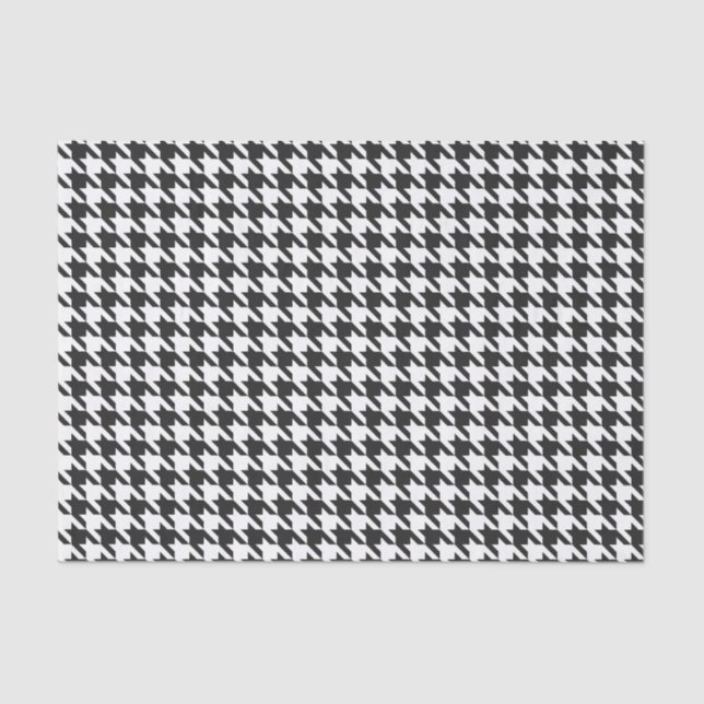 Papel De Seda Teste padrão preto e branco de Houndstooth (Frente )