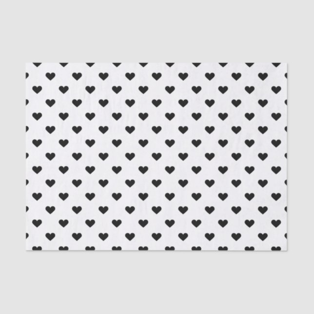 Papel De Seda Teste padrão preto e branco do coração (Frente )