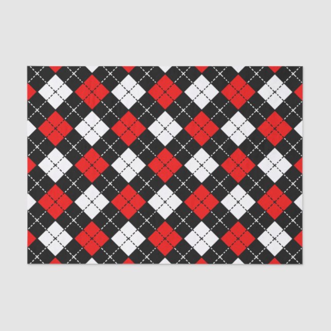 Papel De Seda Teste padrão preto e branco vermelho de Argyle (Frente )