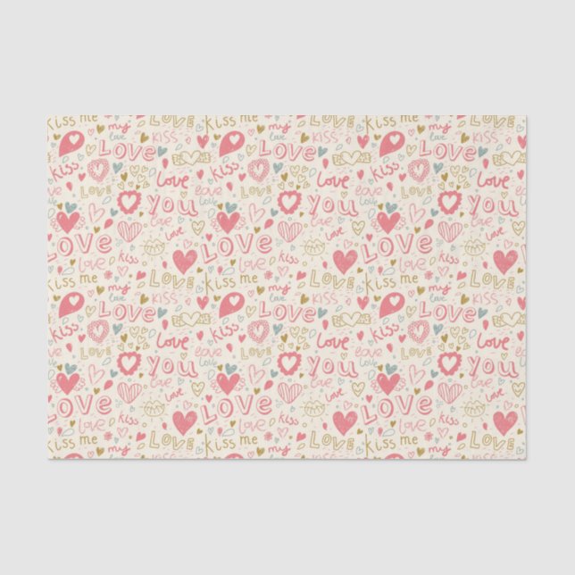 Papel De Seda Teste padrão romântico com corações e lábios (Frente )