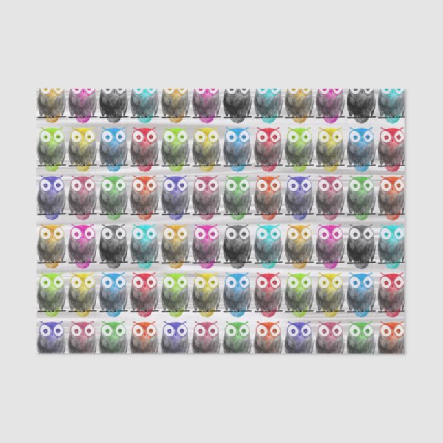 Papel De Seda Teste padrão tirado da coruja da aguarela mão (Frente )