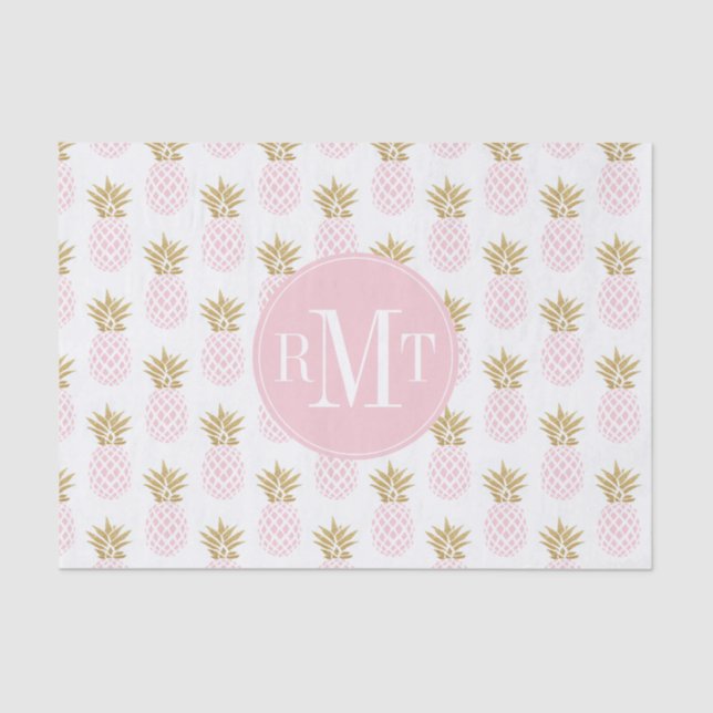 Papel De Seda Teste padrão tropical do abacaxi do ouro elegante (Frente )