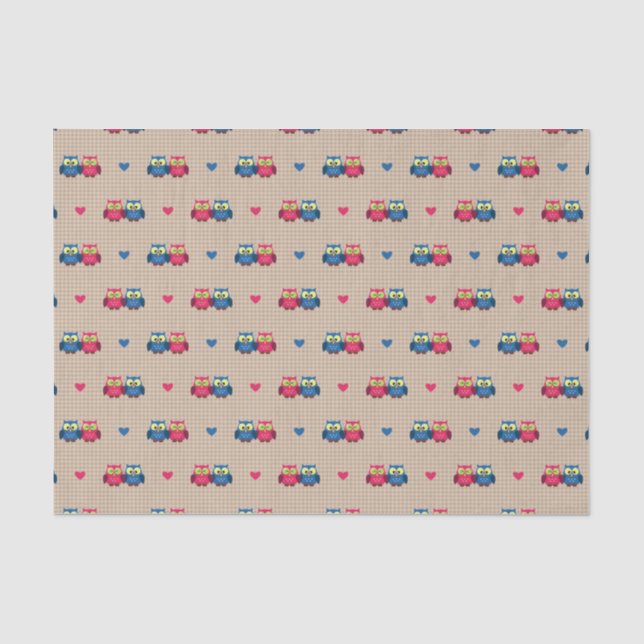 Papel De Seda Teste padrão verificado com corujas do amor (Frente )
