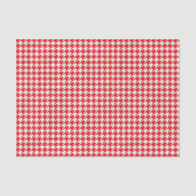 Papel De Seda Teste padrão vermelho e branco de Houndstooth (Frente )
