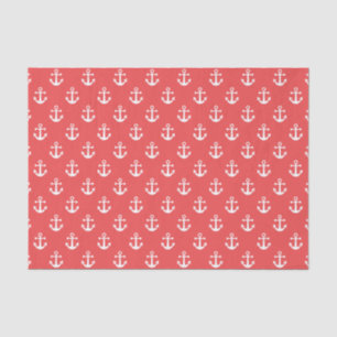 Papel De Seda Teste padrão vermelho e branco náutico da âncor
