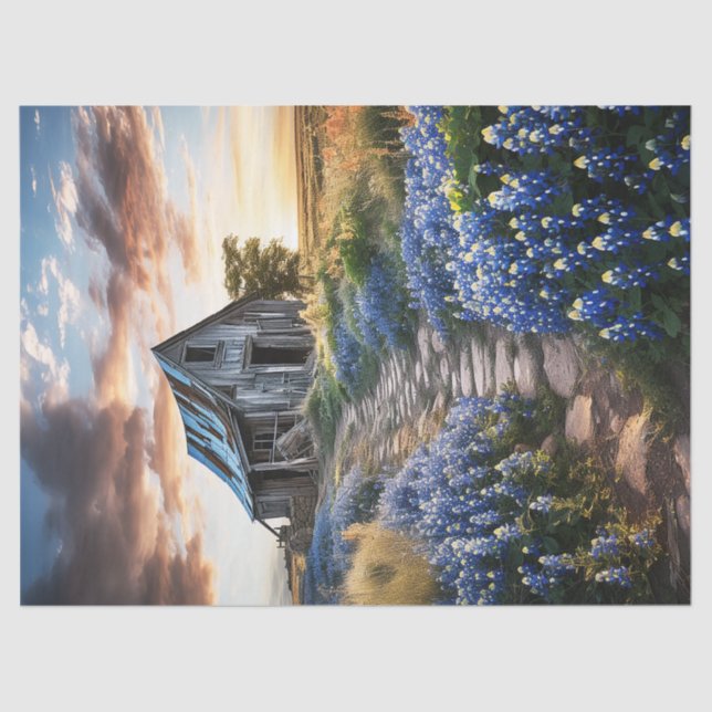 Papel De Seda Texas Bluebonnets e Old Barn Decoupage (Frente )