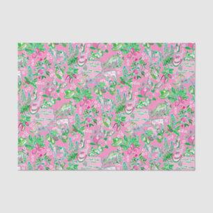 Papel De Seda Texas Map Pink & Green Preppy Patterno