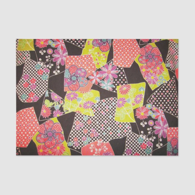 Papel De Seda Têxtil KIMONO Japonês, Padrão Floral (Frente )