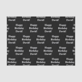 Papel De Seda Texto de aniversário feliz personalizável | Preto 