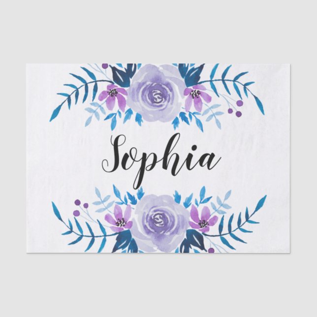Papel De Seda Texto floral roxo azul do costume da grinalda da (Frente )