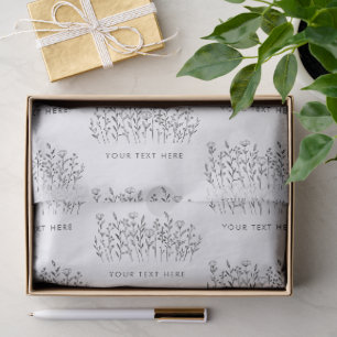 Papel De Seda TEXTO PERSONALIZADO Arte de Linha de Flor Silvestr