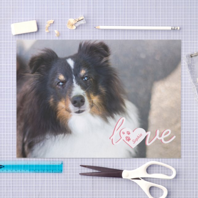 Papel De Seda Texto Personalizado De Foto Pet E Amor Com Palavra (Arte )