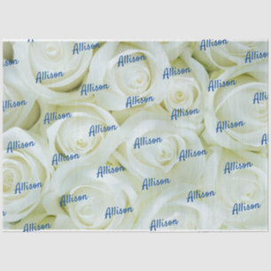 Papel De Seda Texto Personalizado Real Azul sobre Rosas Brancas 