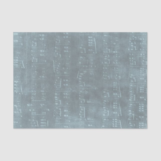 Papel De Seda textura azul de folha de música antiga (Frente )