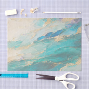 Papel De Seda Textura de Aquarela em Água Teal Dourada para Deco