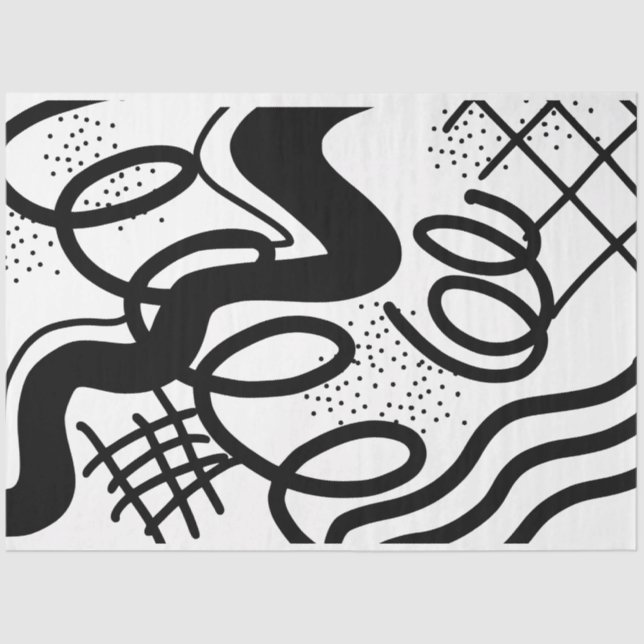 Papel De Seda Textura em grande Abstrato de onda branca-negra (Frente )