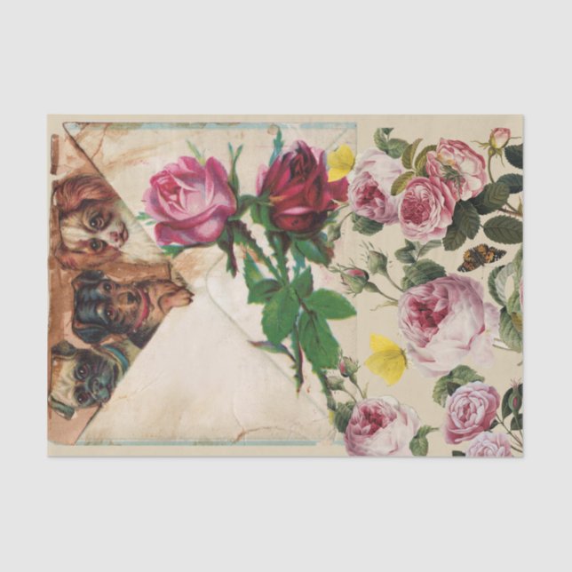 PAPEL DE SEDA THREE DOGGIES WITH ROSES  MONOGRAM  (Frente )