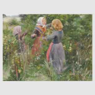 Papel De Seda Three Girls Picking Blackberry (por Brendekilde)