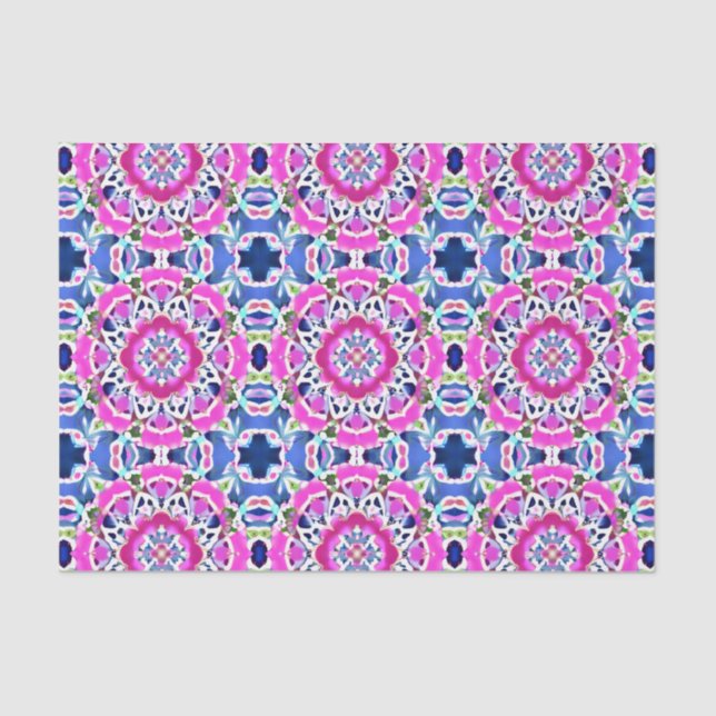 Papel De Seda Tie Dye Mandala Padrão Denim Azul e Rosa (Frente )