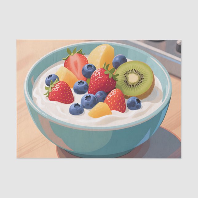 Papel De Seda Tigela de Iogurte com Frutas Frescas (Frente )
