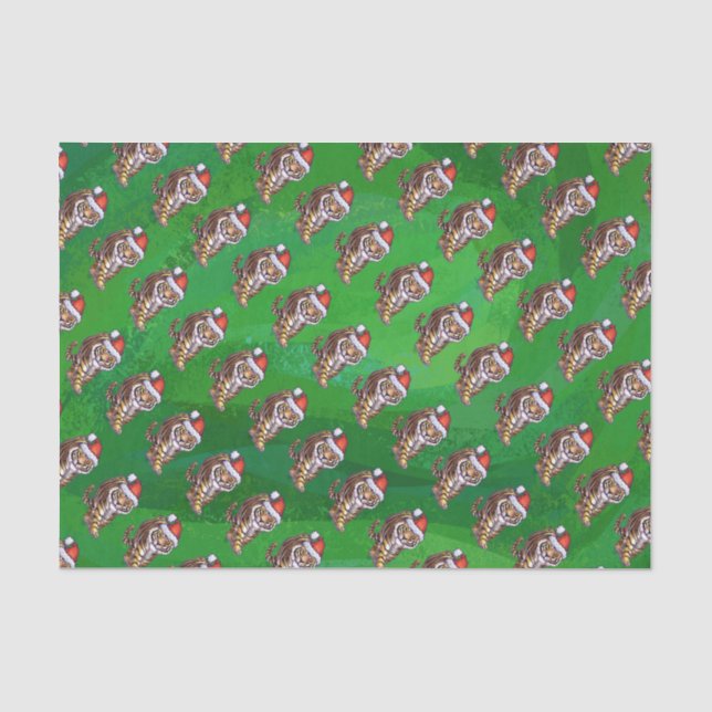 Papel De Seda Tiger Christmas On Green (Frente )