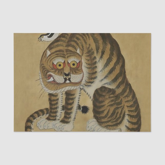 Papel De Seda Tigre Agachado Minhwa com Pérola (Frente )