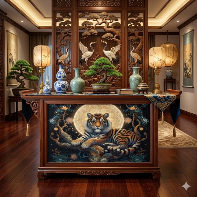 Papel De Seda Tigre Boho na Árvore com Lua  (Criador carregado)