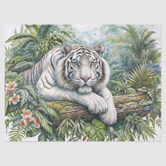 Papel De Seda Tigre Branco na Selva Exuberante (Frente )
