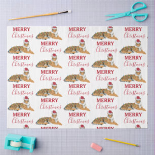 Papel De Seda Tigre de Natal Animal Engraçado com Chapéu de Papa