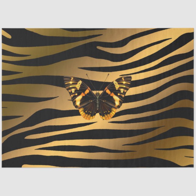 Papel De Seda Tigre Dourado Elegante (Frente )