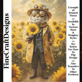 Papel De Seda Tigre Fantasia Steampunk, Girassóis AK9F Decoupage